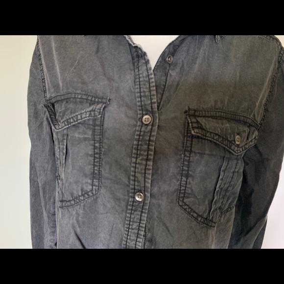 Washed Grey Button Down Long Sleeve Shirt - Picture 2 of 5